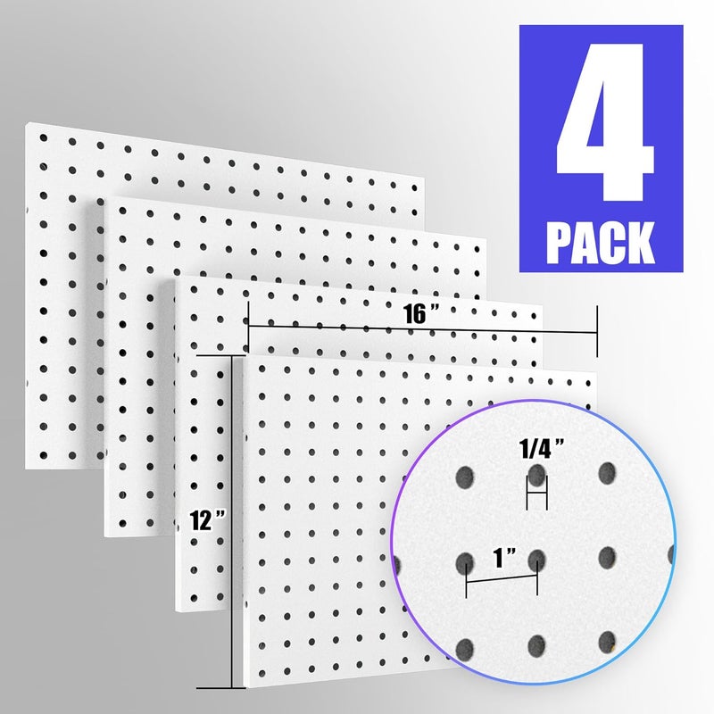 Spampur Peg Board, 4 Pack Metal Peg Board Panels, White PegBoard Wall Organizer for Gaming Room, Office, Craft Room Storage and Organization, Garage Tool Storage, SewingRoom, Workbench - Image 3